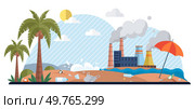 Waste pollution vector illustration. Climate action plans must include waste management strategies to address challenges waste pollution Plastic pollution in our oceans and waterways has reached. Waste pollution. Plastic pollution is visible manifestation broader waste pollution problem. Стоковая иллюстрация, агентство Ingram Publishing / Фотобанк Лори