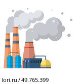 Factories vector illustration. Climate, silent narrator, observes dialogue between industrialized progress and natural world Factories concept is novel, each page turned in language production. Factories. Factory buildings, landmarks progress, stand tall against canvas industrial landscape. Стоковая иллюстрация, агентство Ingram Publishing / Фотобанк Лори