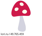 Vibrant red toadstool mushroom with characteristic white spots, set against a clear background, conveying a simple yet enchanting forest element. Vibrant Red Toadstool Mushroom Illustration with White Spots. Стоковая иллюстрация, агентство Ingram Publishing / Фотобанк Лори
