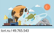 Waste pollution vector illustration. Ecology plays vital role in maintaining balanced and healthy environment Environmental conservation is essential for tackling waste pollution and preserving. Waste pollution. Living in dirty and polluted environments can have detrimental effects on human well-being. Стоковая иллюстрация, агентство Ingram Publishing / Фотобанк Лори