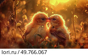 Two owls are sitting on top of a grass-covered field.. Owls Perched on Grass Field. Стоковое фото, агентство Ingram Publishing / Фотобанк Лори