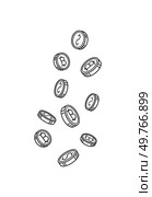 Multiple cryptocurrency coins bitcoins in freefall, dynamic nature of digital economy, blockchain technology, and virtual currency trends. Suitable for finance, tech, and investment discussions.. Abstract illustration of falling cryptocurrency coins, representing blockchain and digital economy. Стоковая иллюстрация, агентство Ingram Publishing / Фотобанк Лори