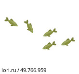A group of green fish swimming together, illustrating a peaceful underwater aquatic life scenario.. School of fish swimming, aquatic life, marine creatures, green fish illustration, underwater scene. Стоковая иллюстрация, агентство Ingram Publishing / Фотобанк Лори