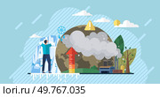 Global warming vector illustration. Ecology, sentinel environment, watches over unfolding drama global warming and climate unrest Environment bears witness to ballet temperature, dance choreographed. Global warming. Dioxide, ghost haunting atmosphere, narrates story greenhouse gas and its impact. Стоковая иллюстрация, агентство Ingram Publishing / Фотобанк Лори
