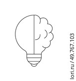 Outlined light bulb with brain a cloud filling, symbolizing innovation, creative thinking, or ideas in the cloud. Suitable for educational, technology, or business illustrations emphasizing creativity. Outlined Light Bulb with Cloud Filling Depicting Innovation and Creative Thinking. Стоковая иллюстрация, агентство Ingram Publishing / Фотобанк Лори