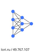 Blue neural network diagram on a white background, symbolizing connections, AI, and machine learning. Useful for technology, data science, and educational illustrations.. Blue Neural Network Diagram on White Background Symbolizing Connection and AI. Стоковая иллюстрация, агентство Ingram Publishing / Фотобанк Лори