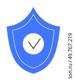 Blue shield with white circle and black check mark symbolizes security and protection. Ideal for cybersecurity, data protection, software security, virus protection, and reliability.. Blue Shield with Check Mark Symbolizing Security and Protection. Стоковая иллюстрация, агентство Ingram Publishing / Фотобанк Лори