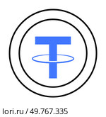 Tether usd letter T, with a blue ring orbiting it. Ideal for branding design, technology logos, futuristic icons, minimalistic artwork, and digital. Blockchain cryptocurrency usdt. Tether usd. Blue and Black Letter T with Circular Design and Orbiting Ring. Стоковая иллюстрация, агентство Ingram Publishing / Фотобанк Лори