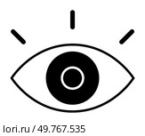 Black and white eye symbol with lines suggesting focus. Ideal for vision, awareness, observation, mindfulness, and design themes. Simple and modern style.. Minimalistic Eye Symbol Representing Vision, Awareness, and Insight. Стоковая иллюстрация, агентство Ingram Publishing / Фотобанк Лори