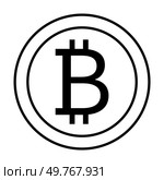 Black and white Bitcoin symbol, enclosed within two concentric circles. Ideal for digital currency themes, cryptocurrency education, blockchain technology, financial apps, and fintech.. Monochrome Bitcoin Symbol with Double Circular Border in Black and White. Стоковая иллюстрация, агентство Ingram Publishing / Фотобанк Лори