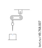 A robotic arm positions above a cube, indicating automated assembly. Ideal for technology, automation, industry, manufacturing, innovation. Simple and modern style emphasizing precise mechanical. Robotic Arm Assembling a Component in a Manufacturing Process. Стоковая иллюстрация, агентство Ingram Publishing / Фотобанк Лори
