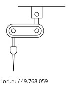 Mechanical device with a rotational arm and drilling bit. Ideal for technical manuals, engineering studies, machining processes, manufacturing guides, educational resources. Line drawing style.. Simplified Diagram of a Precision Drilling Machine for Detailed Manufacturing and Engineering Applications. Стоковая иллюстрация, агентство Ingram Publishing / Фотобанк Лори