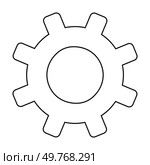 A black and white line drawing of a gear with eight teeth. Ideal for mechanical, engineering, technology, machinery, and industrial themes. Simple and minimalistic style.. Simple Gear Shape in Black and White Line Art for Mechanical and Engineering Designs. Стоковая иллюстрация, агентство Ingram Publishing / Фотобанк Лори