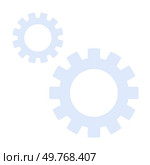Two light blue interlocking gears in a minimalistic design. Ideal for technology, engineering, mechanics, automation, and teamwork themes. Simple flat vector style.. Two Interlocking Gears Representing Mechanisms, Efficiency, and Coordination in Technical Processes. Стоковая иллюстрация, агентство Ingram Publishing / Фотобанк Лори