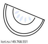 Simple black outline of a fruit slice with seeds and a hint of blue. Minimalist and clean. Ideal for healthy eating, fresh food, fruit, line art, and minimalism themes. Style minimalist vector art.. Black and White Vector Illustration of a Fruit Slice Shape with Seeds. Стоковая иллюстрация, агентство Ingram Publishing / Фотобанк Лори