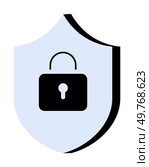 Large shield with a padlock in the center. Simple, modern style. Ideal for cyber security, data protection, privacy, online safety, and encryption. Emphasizes security in digital environments.. Digital Security Concept with Shield and Lock Representing Data Protection and Cyber Safety. Стоковая иллюстрация, агентство Ingram Publishing / Фотобанк Лори