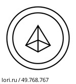 Black outline of token emblem inside a circle, representing blockchain technology and cryptocurrency. Ideal for tech logos, digital assets, blockchain, cryptocurrencies, vector illustrations.. Ethereal Geometry Monochrome Token Coin Emblem Encased in a Circular Border. Стоковая иллюстрация, агентство Ingram Publishing / Фотобанк Лори