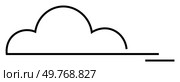 Simple cloud outline with horizontal lines representing speed. Ideal for weather themes, technology, travel, minimalism, and speed concept. Clean vector art style.. Black and White Minimalist Cloud with Horizontal Lines Symbolizing Speed and Movement. Стоковая иллюстрация, агентство Ingram Publishing / Фотобанк Лори