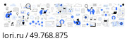 AI automation, data-driven insights and customer experience. Analytics, AI bots, customer service tools charts, and data metrics. Automation and insights streamline processes, improve customer service. AI automation, data-driven insights and customer experience. Analytics, AI bots, customer service tools charts. Стоковая иллюстрация, агентство Ingram Publishing / Фотобанк Лори