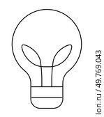 A simple line art light bulb with two sprouting leaves inside, representing eco-friendly ideas and sustainability. Ideal for environmental themes, green energy, innovation, nature conservation. Light Bulb with Sprouting Leaves for Eco-Friendly Ideas and Sustainability Concepts. Стоковая иллюстрация, агентство Ingram Publishing / Фотобанк Лори