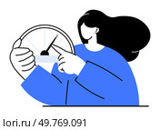 Woman holding a tachometer. Ideal for business, technology, speed, performance, data analysis. Bold simple modern. Woman Holding Tachometer Illustrating Speed and Performance Concept. Стоковая иллюстрация, агентство Ingram Publishing / Фотобанк Лори