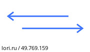 Two blue arrows pointing in opposite directions on a white background. Ideal for communication, data transfer, connection, direction, technology. Flat style minimalistic and clean. Emphasizes. Opposing Blue Arrows Indicating Bi-Directional Movement on a White Background. Стоковая иллюстрация, агентство Ingram Publishing / Фотобанк Лори