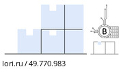Blue and white blocks arranged in a Tetris-like pattern next to a Bitcoin symbol with circuit elements. Ideal for technology, cryptocurrency, blockchain, data storage, digital currency. Minimalistic. Blue and White Diagram Representing Building Blocks and Bitcoin Symbol with Circuit Elements. Стоковая иллюстрация, агентство Ingram Publishing / Фотобанк Лори