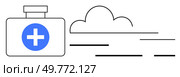 First aid kit with a blue medical cross next to an abstract cloud in a minimalist style. Ideal for healthcare medical emergency cloud computing first aid education and safety. Modern clean abstract. First Aid Kit with Medical Cross and Abstract Cloud Background in Minimalist Design. Стоковая иллюстрация, агентство Ingram Publishing / Фотобанк Лори