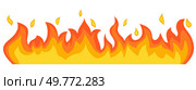 Bright fiery flames with yellow and red hues are depicted. Ideal for themes like energy, danger, excitement, heat, and intensity. Simple and vibrant style. Bright Fiery Flames with Yellow and Red Hues for Dynamic, Energetic Designs. Стоковая иллюстрация, агентство Ingram Publishing / Фотобанк Лори