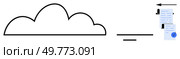 Cloud and arrow with uploaded document. Ideal for cloud storage, data transfer, document management, secure uploads, digital archiving. Outline style. Blue, black, and white. Cloud Storage Data Transfer with Document and Secure Upload Process Outline. Стоковая иллюстрация, агентство Ingram Publishing / Фотобанк Лори