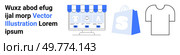 An online store with a blue and white striped awning on a screen. Next to it a shopping bag and a tshirt icon. Ideal for ecommerce, online shopping, fashion retail, digital marketing, website. Online Clothing Store Concept Featuring Shopping Bag and Tshirt Icons. Стоковая иллюстрация, агентство Ingram Publishing / Фотобанк Лори