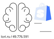 A simplified brain next to a blue shopping bag with an S. Ideal for educational marketing creativity minimalism psychology and consumer behavior studies. Black lines and blue hues dominate in a clean. Brain and Shopping Bag Design Simple and Clean Vector Art. Стоковая иллюстрация, агентство Ingram Publishing / Фотобанк Лори