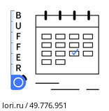 Wirebound calendar with daily boxes, one marked with a check symbol and a vertical buffer gauge. Ideal for productivity, scheduling, task management, planning, organization, timelines, and project. Event Calendar with Scheduling Buffer Indicator and Check Mark Symbol for Task Management. Стоковая иллюстрация, агентство Ingram Publishing / Фотобанк Лори
