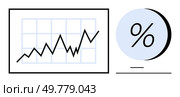 Financial graph with rising trendline pointing upwards and percentage symbol illustrating growth metrics. Ideal for business presentation, financial analysis, investment reports, economic trends. Financial Graph with Rising Trendline and Percentage Symbol Representing Growth and Performance Metrics. Стоковая иллюстрация, агентство Ingram Publishing / Фотобанк Лори