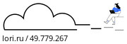 Person working on a laptop while seated, positioned next to a large cloud symbol. Ideal for tech, remote work, cloud computing, digital storage, internet services, online collaboration, and modern. Person Using Laptop Next to Large Cloud Symbol, Representing Digital Connectivity and Cloud Computing. Стоковая иллюстрация, агентство Ingram Publishing / Фотобанк Лори