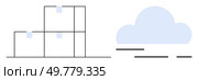 Cubic stacked structures with light blue accents and minimalistic cloud icon. Ideal for technology themes, data storage, cloud computing, architecture concepts, modern art, graphic design projects. Minimalist Illustration of Cubic Structures and Cloud for Modern Web Design. Стоковая иллюстрация, агентство Ingram Publishing / Фотобанк Лори