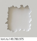 Irregular black hole in white wall with jagged edges. 3d render. Irregular black hole in white wall. Стоковое фото, агентство Ingram Publishing / Фотобанк Лори