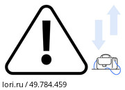 Caution symbol with exclamation mark inside triangle next to arrows pointing up and down beside a bag. Ideal for alert signs, warnings, notifications, risk management, safety protocols, hazard. Caution Symbol with Exclamation Mark and Increasing or Decreasing Arrows Next to Bag. Стоковая иллюстрация, агентство Ingram Publishing / Фотобанк Лори