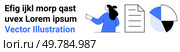 Individual pointing towards data charts, accompanied by text block and semicircular pie chart. Ideal for presentations, data visualization, business analysis, educational content, infographic. Person Explaining Data Charts with Text Block and Pie Graphic Elements for Presentations. Стоковая иллюстрация, агентство Ingram Publishing / Фотобанк Лори