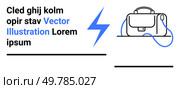 Briefcase, electric bolt, and text elements. Ideal for business presentations, tech startups, education materials, website designs, marketing campaigns, corporate training, and digital storytelling. Modern Office Scene with Briefcase and Electric Bolt in Minimalist Design. Стоковая иллюстрация, агентство Ingram Publishing / Фотобанк Лори