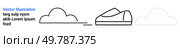 Line art of cloud, shoe, and partial cloud with clean edges and minimalistic style. Ideal for modern design, fashion, simplicity, clean aesthetics, digital content, branding, artistic expression. Modern Minimalist Line Art Featuring Shoe, Cloud, and More for Trendy Designs. Стоковая иллюстрация, агентство Ingram Publishing / Фотобанк Лори