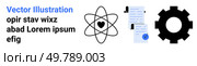 Heart-enclosed atom, documents with checkmark, cogwheel for science, love, organization, document verification, technical systems, educational materials, technological presentations Ideal. Heart inside Atom, Document with Checkmark, and Gear in Flat Design for Multi-purpose Uses. Стоковая иллюстрация, агентство Ingram Publishing / Фотобанк Лори