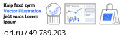 Text Kalp faxd zyrm, plant in light bulb, data analytics graph, shopping bag with logo. Ideal for business growth, sustainability, eco-friendly practices, data analysis, market trends, e-commerce. Business growth and sustainability concept with plant in bulb, data analytics graph, and shopping bag. Стоковая иллюстрация, агентство Ingram Publishing / Фотобанк Лори