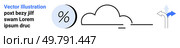 Percentage symbol, cloud outline, directional sign with blue arrow, and text elements. Ideal for finance, weather forecasting, navigation, business analytics, data visualization, digital marketing. Percentage Symbol, Cloud Outline, and Directional Sign with Blue Arrow for Business Concepts. Стоковая иллюстрация, агентство Ingram Publishing / Фотобанк Лори