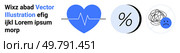 Blue heart with heartbeat line, percentage symbol, and sad face with scribble cloud. Ideal for healthcare, finance, business, psychology, mental health, statistics, wellness. Landing page. Blue Heartbeat, Percentage, and Sad Face Icons for Health, Business, and Psychology. Стоковая иллюстрация, агентство Ingram Publishing / Фотобанк Лори