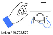 Hand approaching a briefcase connected to a charging cable, signifying modern professional life. Ideal for business, technology integration, mobile work, productivity, digital nomads, work-life. Hand Reaching Towards a Briefcase with Charging Cable Modern Business and Technology Concept. Стоковая иллюстрация, агентство Ingram Publishing / Фотобанк Лори