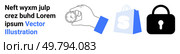 Hand holding a stopwatch, blue shopping bag with an S, and black padlock icon. Ideal for online shopping, e-commerce, security, time management, and digital transactions themes. Landing page. Hand Holding Stopwatch, Shopping Bag with S, and Padlock Icon Highlighting Online Shopping Security and Timing. Стоковая иллюстрация, агентство Ingram Publishing / Фотобанк Лори