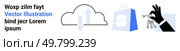 Cloud uploads and downloads, shopping bag, and a hand holding keys. Ideal for cloud storage, e-commerce, digital security, online services, and technology. Landing page. Cloud Storage, Online Shopping, and Security Key Outline Graphic for Modern Digital Solutions. Стоковая иллюстрация, агентство Ingram Publishing / Фотобанк Лори