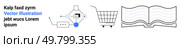 Text and geometric circuit element, shopping cart icon, open book graphic. Ideal for technology, e-commerce, education, digital literacy, innovation, information dissemination. Banner for landing. Digital Transformation Concept with Text, Circuit, Shopping Cart, and Book Elements. Стоковая иллюстрация, агентство Ingram Publishing / Фотобанк Лори
