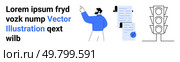 Business person pointing at documents, complete with checklist and signed paper. Ideal for presentations, websites, educational materials, reports, infographics, online courses, user manuals. Landing. Business Person Pointing at Documents Beside Traffic Light Graphic. Стоковая иллюстрация, агентство Ingram Publishing / Фотобанк Лори